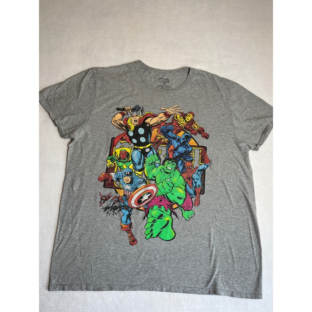 Marvel Avengers Graphic T-Shirt Mens‎ XL Gray Comic Streetwear 90s  Style